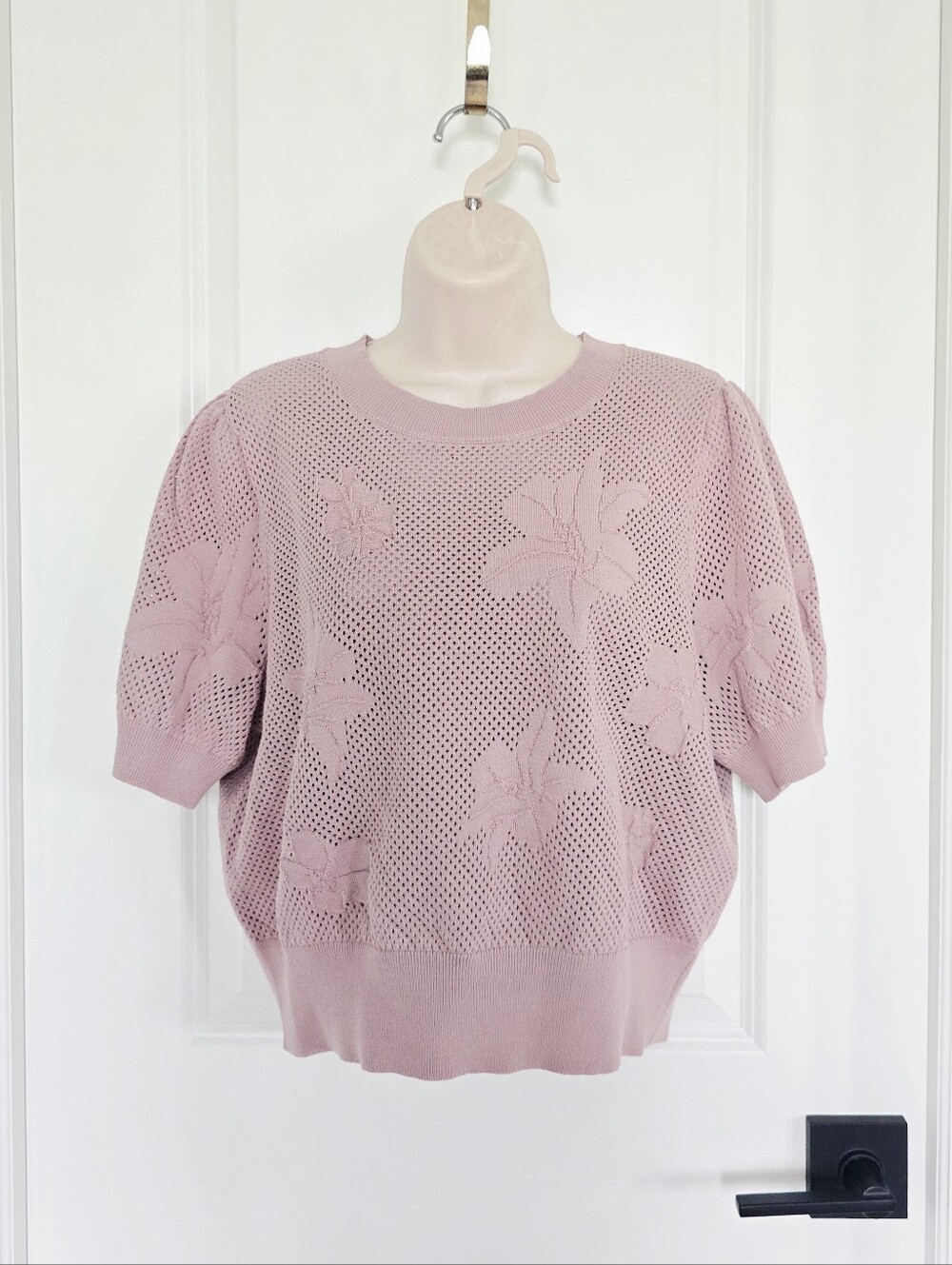 NWT Express Blush Pink Floral Openwork Short-Sleeve Sweater Sz Large